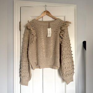 Cleobella Sweater Pom Fringe Cotton Blend Cream